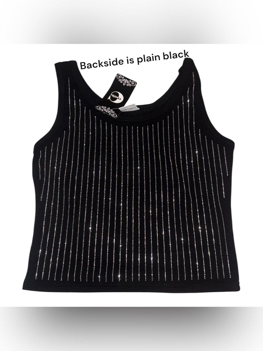 Black Women's Sleeveless Rhinestone Stripe Tank Top